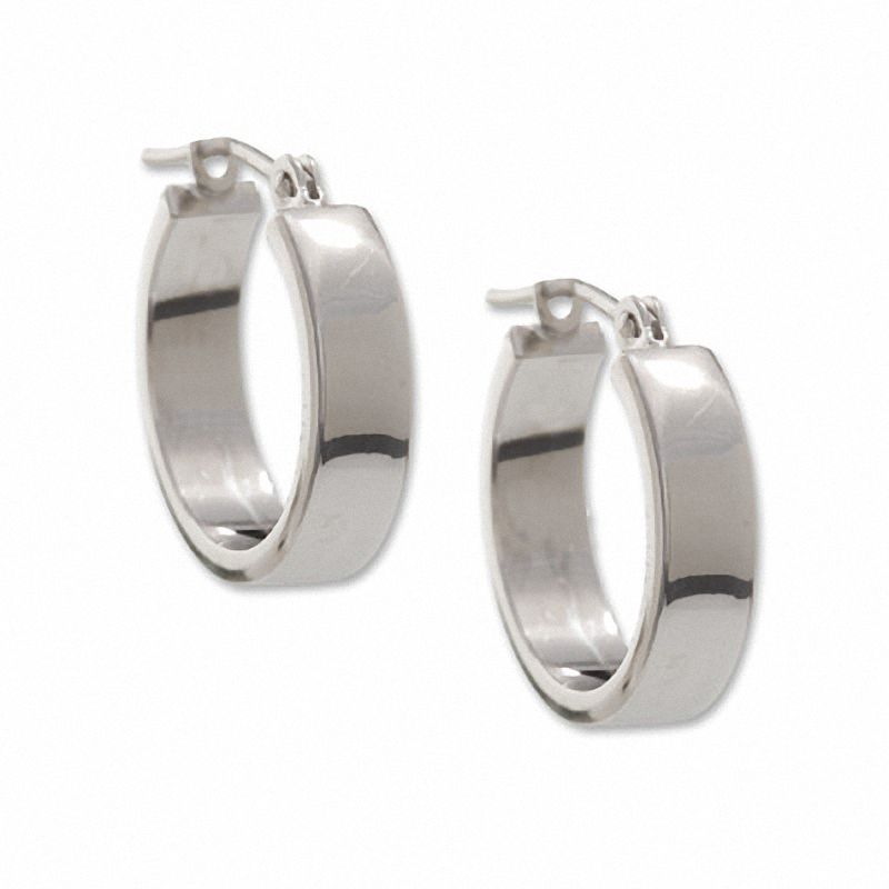 Main Image 1 of 14K White Gold Small 4-Sided Hoop Earrings