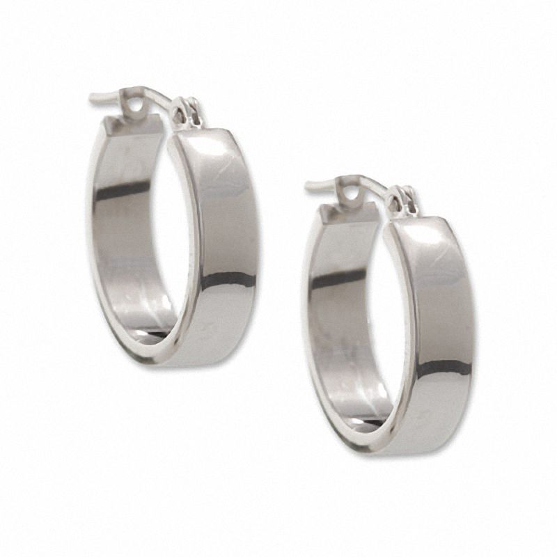 14K White Gold Small 4-Sided Hoop Earrings|Peoples Jewellers