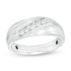 Thumbnail Image 0 of Men's 0.20 CT. T.W. Diamond Five Stone Slant Luxury Fit Wedding Band in 10K White Gold