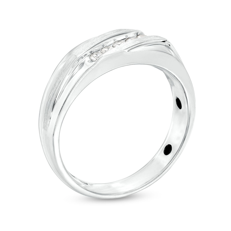 Main Image 3 of Men's 0.20 CT. T.W. Diamond Five Stone Slant Luxury Fit Wedding Band in 10K White Gold