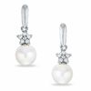 5.5-6.0mm Freshwater Cultured Pearl and Diamond Accent Drop Earrings in 10K White Gold