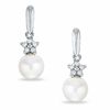 Thumbnail Image 0 of 5.5-6.0mm Cultured Freshwater Pearl and Diamond Accent Drop Earrings in 10K White Gold