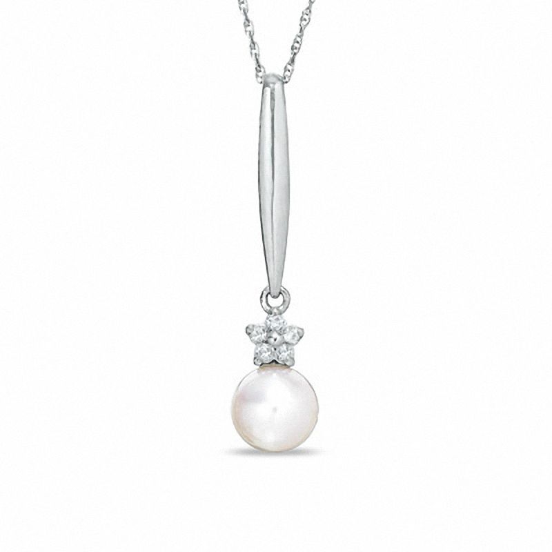 6.5-7.0mm Cultured Freshwater Pearl and Diamond Accent Stick Pendant in 10K White Gold|Peoples Jewellers