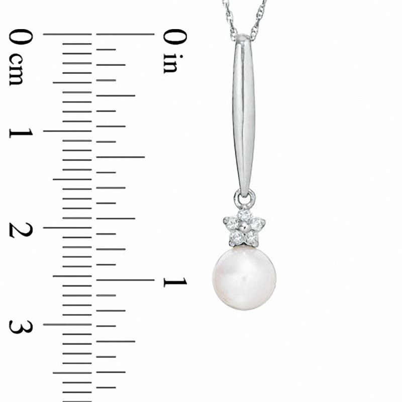 6.5-7.0mm Cultured Freshwater Pearl and Diamond Accent Stick Pendant in 10K White Gold|Peoples Jewellers