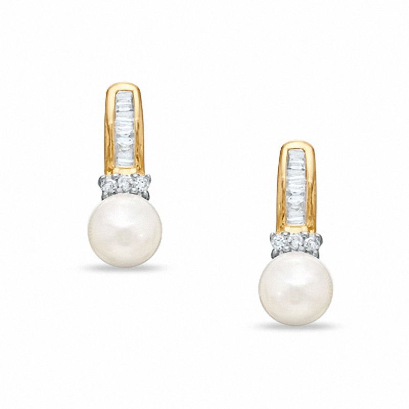 Cultured Freshwater Pearl and 0.23 CT. T.W. Diamond Drop Earrings in 10K Gold