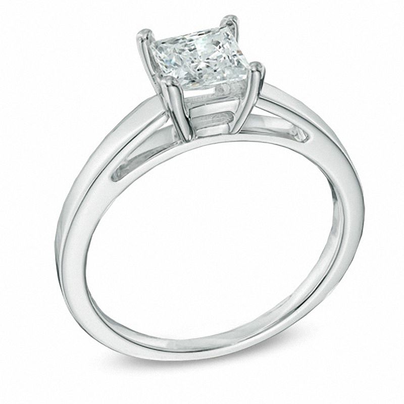 1.00 CT. Princess-Cut Diamond Solitaire Crown Royal Engagement Ring in 14K  White Gold (I-J/I2)