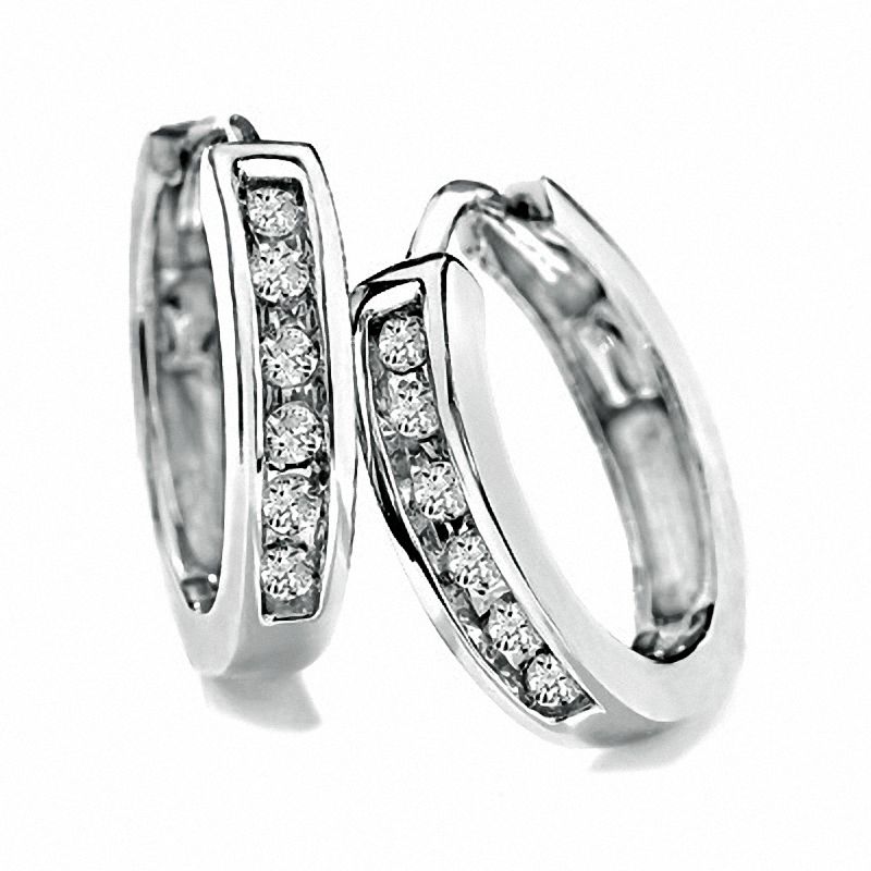 0.20 CT. T.W. Diamond Huggie Hoop Earrings in 10K White Gold