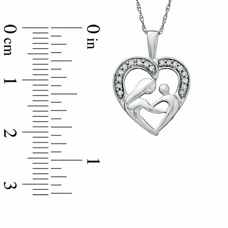 0.09 CT. T.W. Diamond Motherly Love Heart Pendant in 10K White Gold