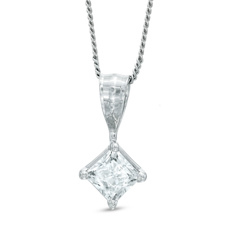 0.15 CT. Princess-Cut Diamond Solitaire Crown Royal Pendant in 14K White Gold