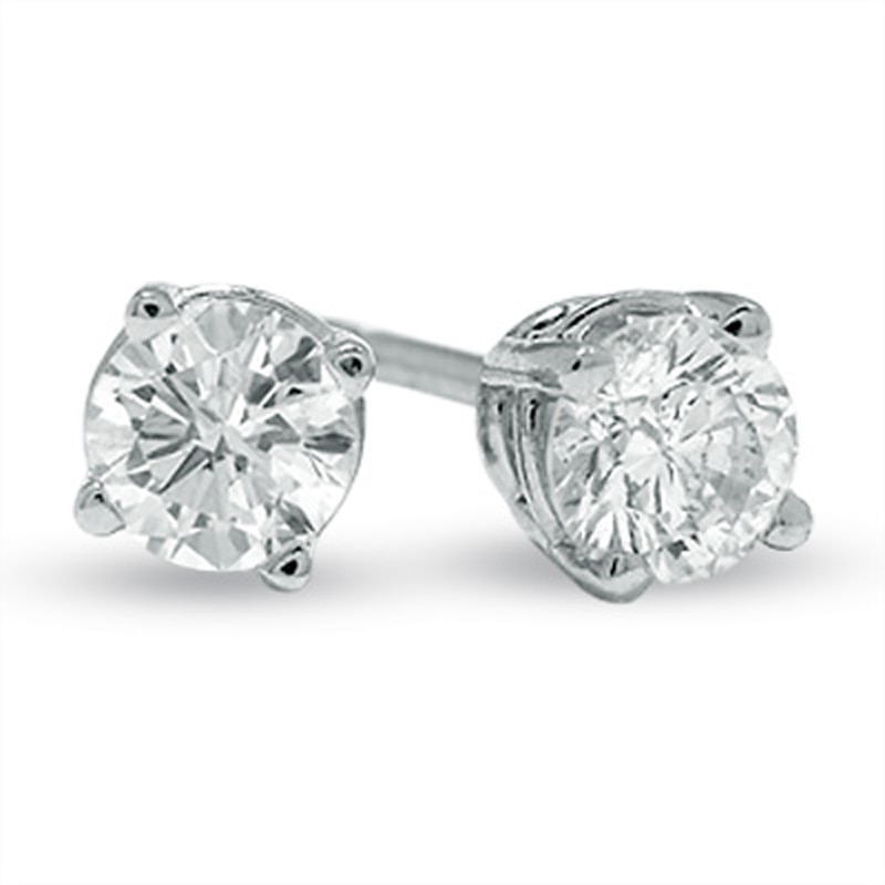 0.20 CT. T.W. Diamond Solitaire Crown Royal Stud Earrings in 14K White Gold (I-J/I2-I3)|Peoples Jewellers