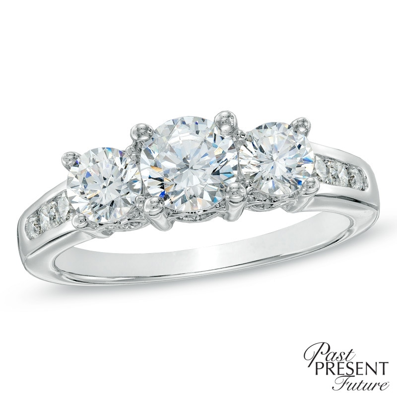 1.50 CT. T.W. Diamond Three Stone Past Present Future Ring in 14K White Gold|Peoples Jewellers