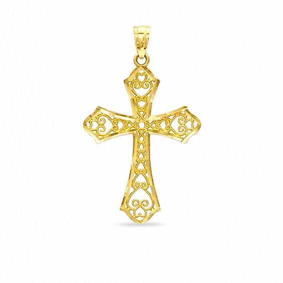 10K Gold Diamond-Cut Filigree Cross Charm