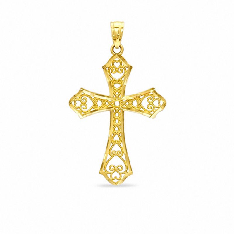 10K Gold Diamond-Cut Filigree Cross Charm|Peoples Jewellers