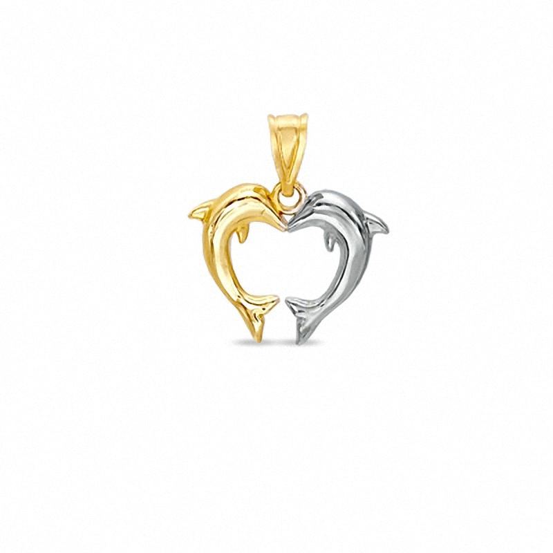 10K Two-Tone Gold Kissing Dolphins Heart Charm|Peoples Jewellers