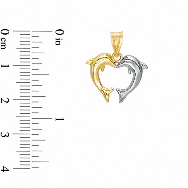 Main Image 2 of 10K Two-Tone Gold Kissing Dolphins Heart Charm