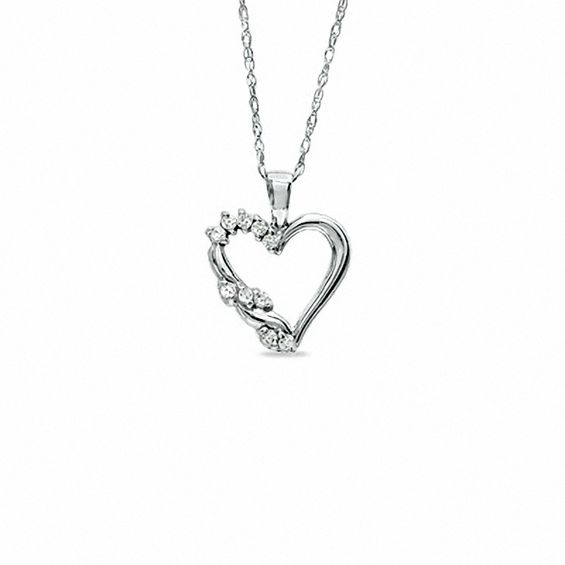 0.12 CT. T.W. Diamond Heart Pendant in 10K White Gold