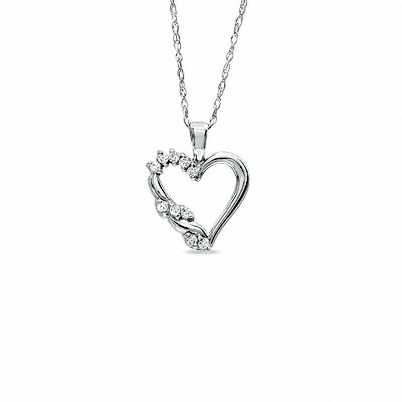Main Image 1 of 0.12 CT. T.W. Diamond Heart Pendant in 10K White Gold