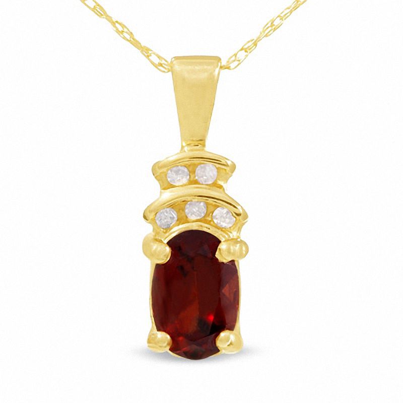 Main Image 1 of 10K Gold Garnet Crown Pendant with Diamond Accents