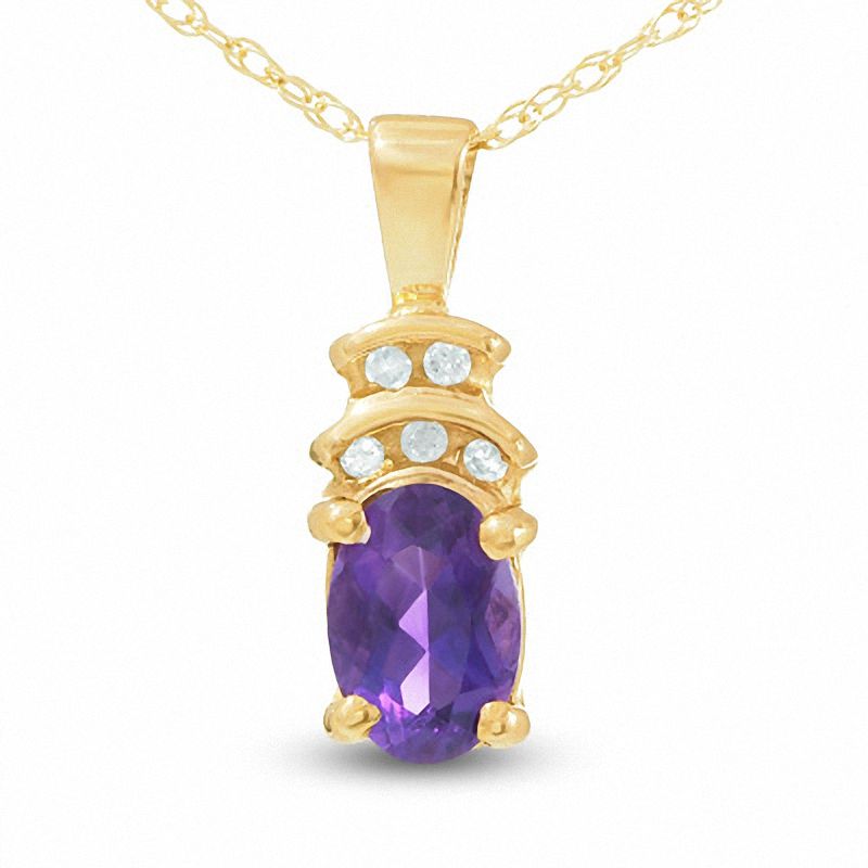 Main Image 1 of 10K Gold Amethyst Crown Pendant with Diamond Accents