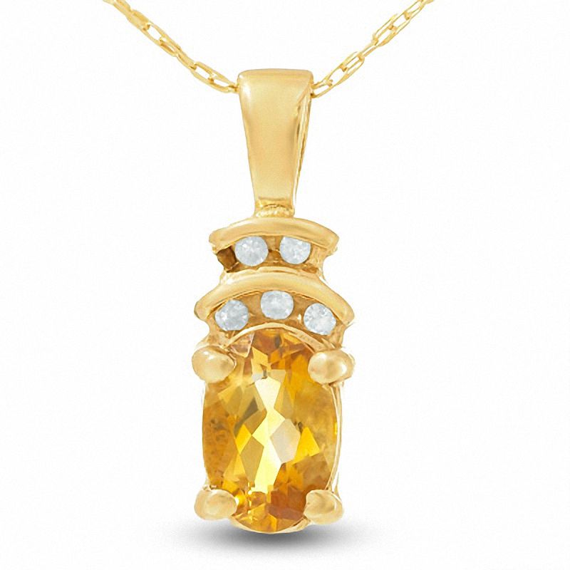 10K Gold Citrine Crown Pendant with Diamond Accents