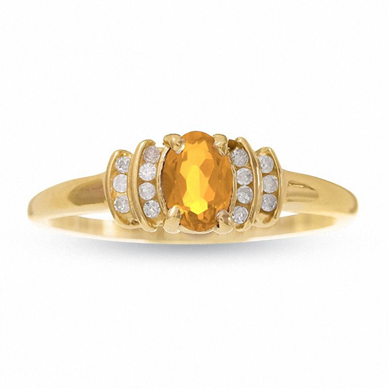 10K Gold Citrine Crown Ring with Diamond Accents