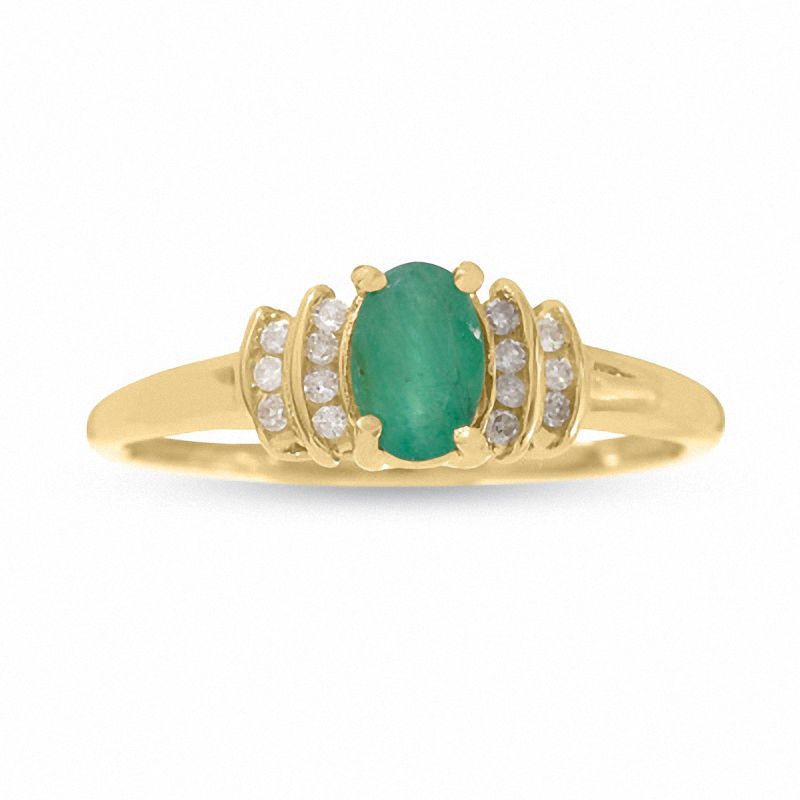 10K Gold Emerald Crown Ring with Diamond Accents