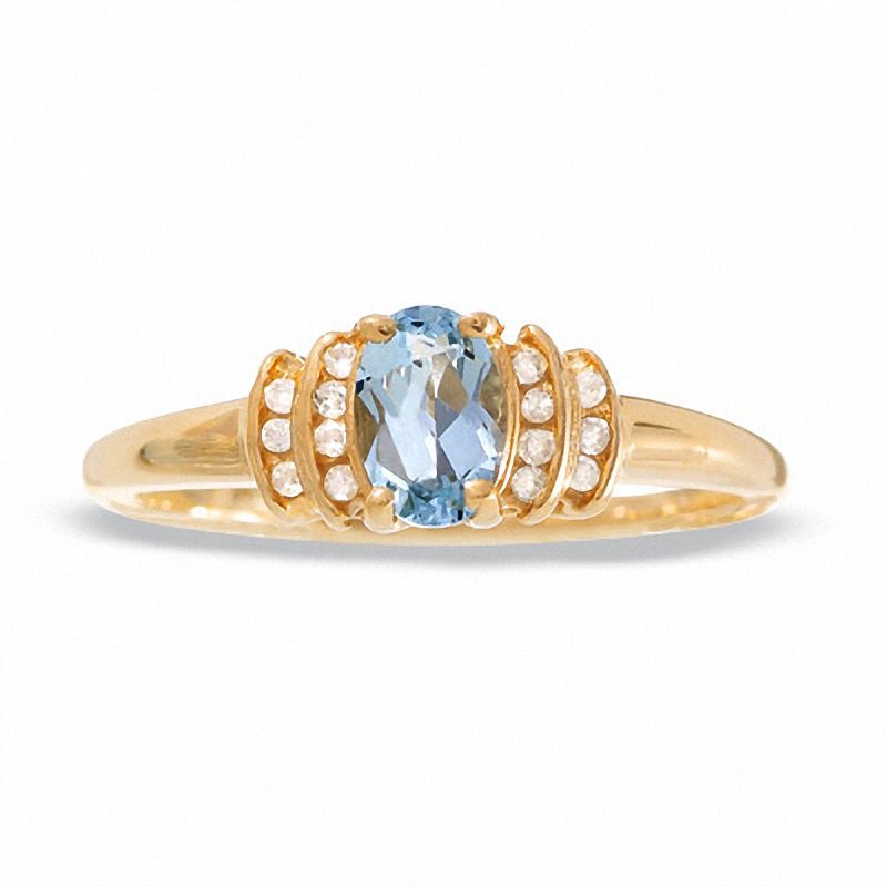 10K Gold Aquamarine Crown Ring with Diamond Accents