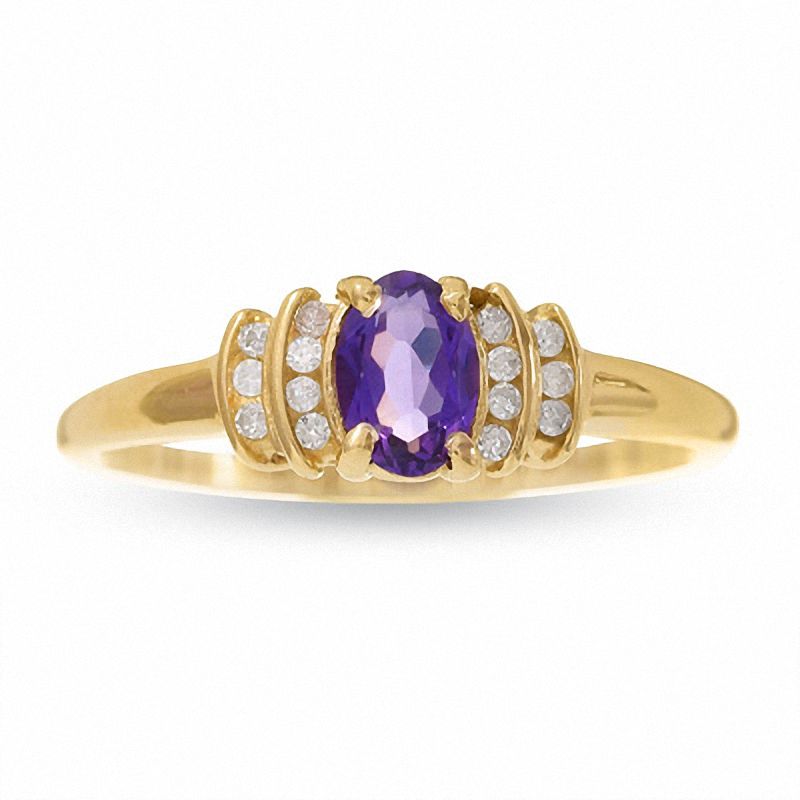 10K Gold Amethyst Crown Ring with Diamond Accents