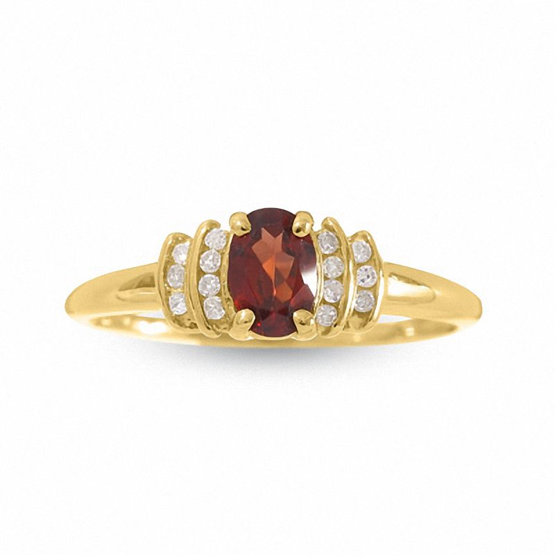 Main Image 1 of 10K Gold Garnet Crown Ring with Diamond Accents