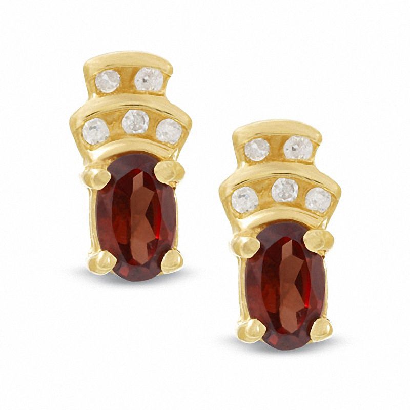 Garnet Crown Earrings in 10K Gold with Diamond Accents