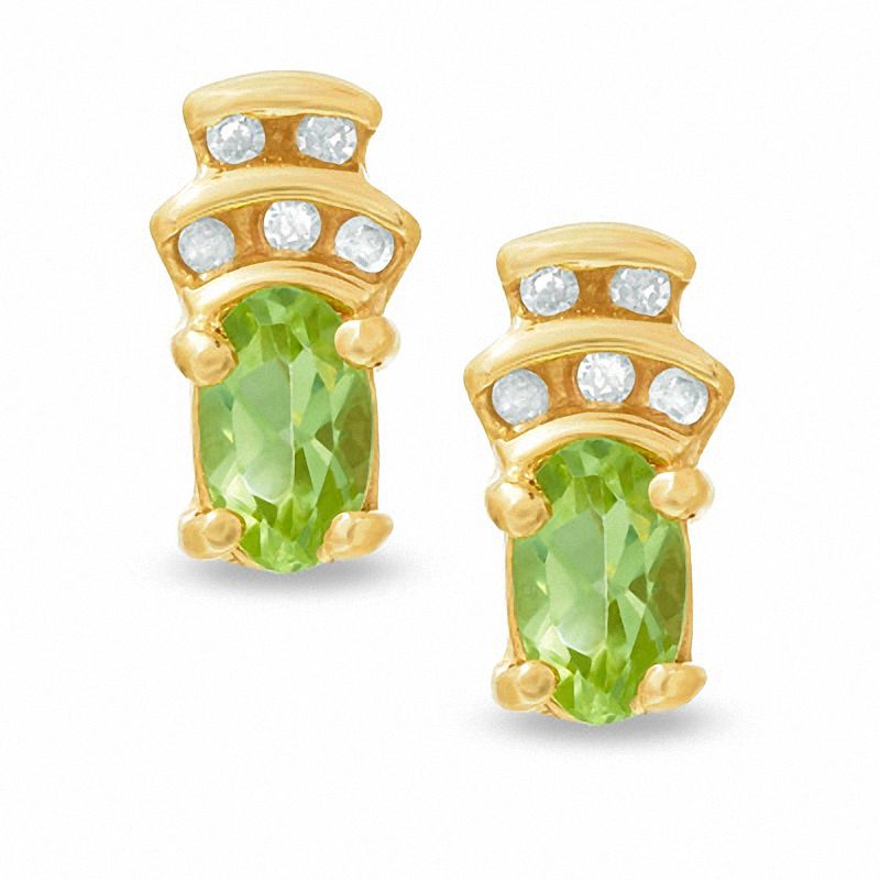 Peridot Crown Earrings in 10K Gold with Diamond Accents|Peoples Jewellers