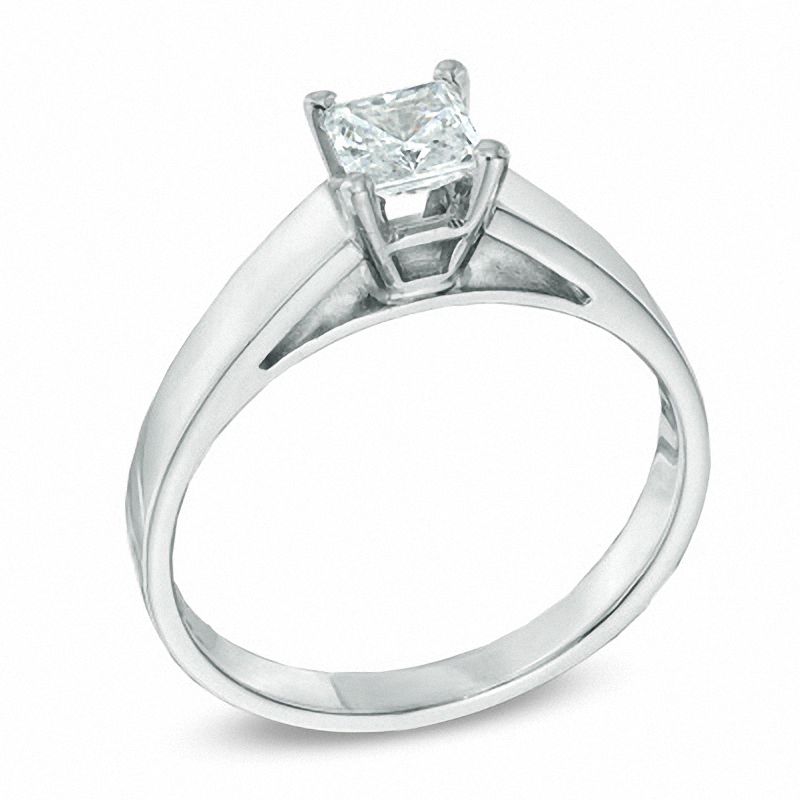 Main Image 2 of 0.50 CT. Princess-Cut Diamond Solitaire Crown Royal Engagement Ring in 14K White Gold (J/I2)