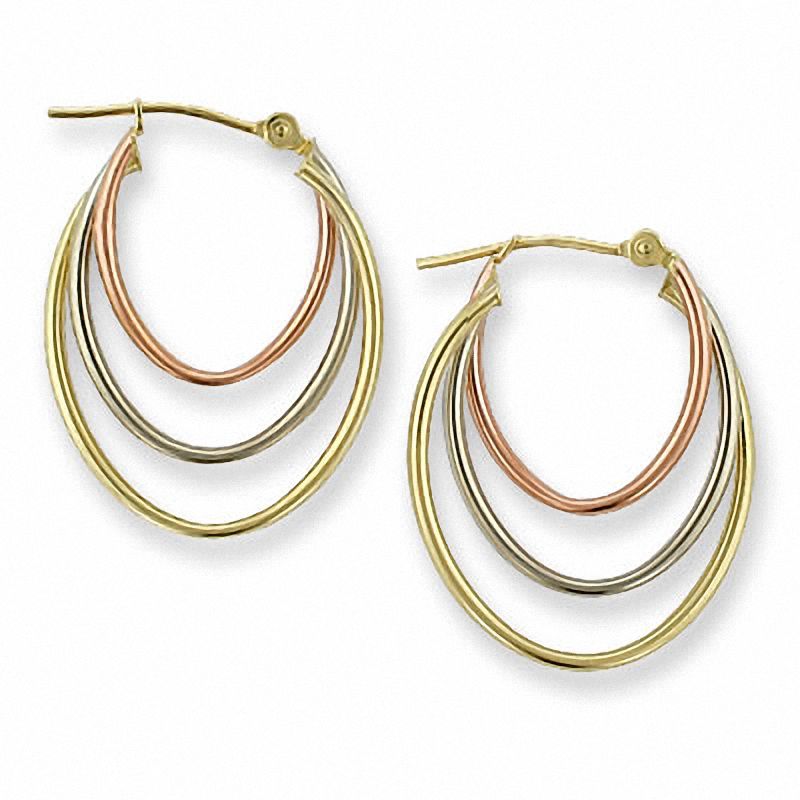 14K Tri-Tone Gold Triple Oval Hoop Earrings|Peoples Jewellers