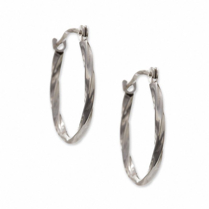 14K White Gold 18mm Twist Hoop Earrings|Peoples Jewellers