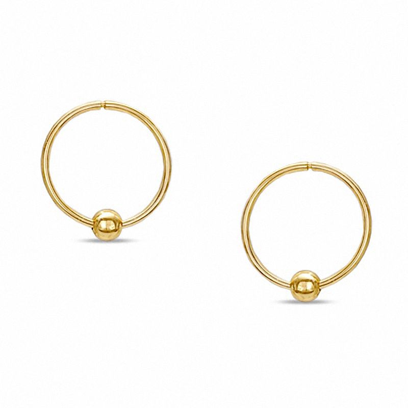 14K Gold 12.0mm Hoop with Bead Earrings|Peoples Jewellers