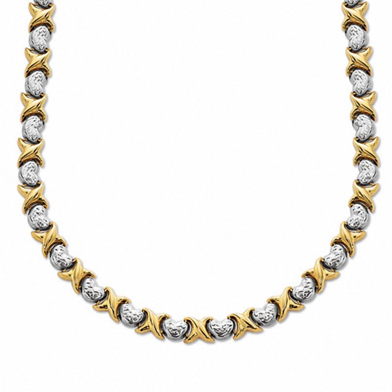 Main Image 1 of 10K Two-Tone Gold "X" and Heart Stampato Necklace