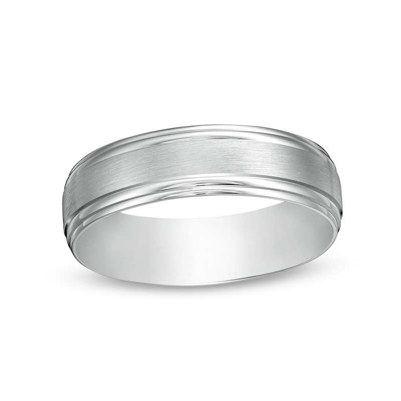 Men's 6.0mm Satin Stepped Edge Wedding Band in 14K White Gold - Size 10|Peoples Jewellers