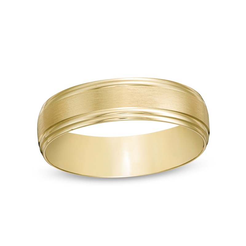 Men's 6.0mm Brushed Stepped Edge Wedding Band in 14K Gold - Size 10