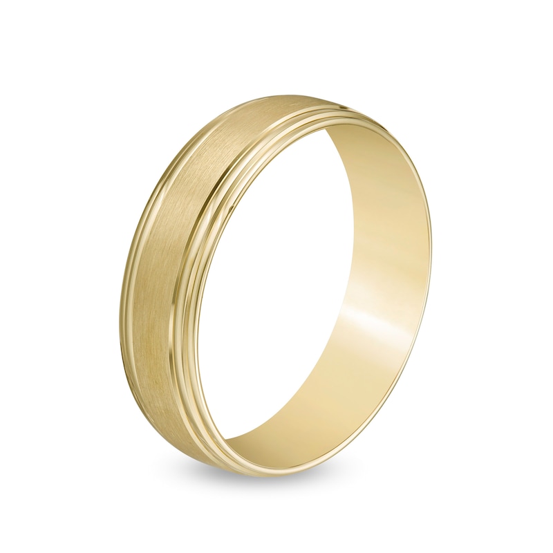 Men's 6.0mm Brushed Stepped Edge Wedding Band in 14K Gold - Size 10