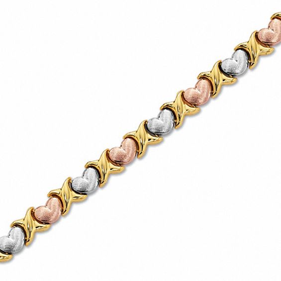 10K Tri-Colour Gold "X" and Heart Stampato Bracelet