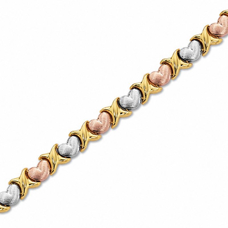 10K Tri-Colour Gold "X" and Heart Stampato Bracelet|Peoples Jewellers