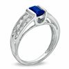 Thumbnail Image 2 of Emerald-Cut Blue Sapphire and 0.15 CT. T.W. Diamond "U" Ring in 14K White Gold