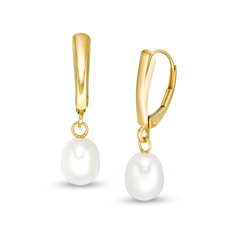 7.0-8.0mm Baroque Cultured Freshwater Pearl Drop Earrings in 14K Gold|Peoples Jewellers