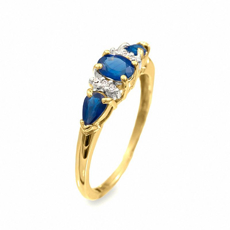 Main Image 2 of Oval Blue Sapphire Ring in 10K Gold with Diamond Accents
