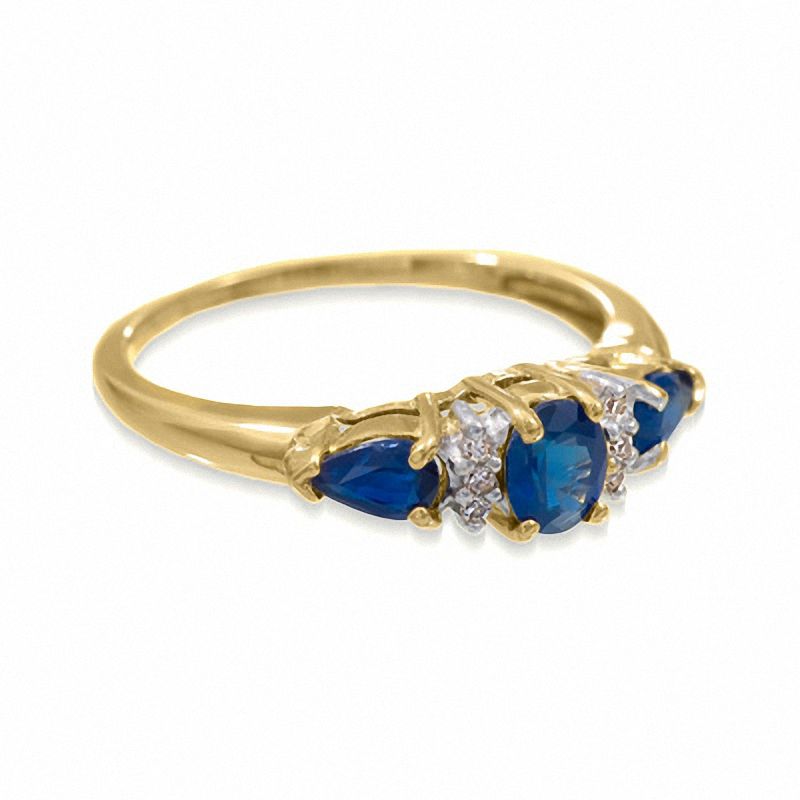 Main Image 3 of Oval Blue Sapphire Ring in 10K Gold with Diamond Accents
