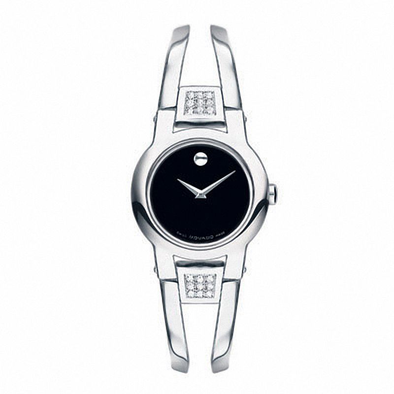 Ladies' Movado Amorosa® Diamond Accent Bangle Watch with Black Dial (Model: 0604982)