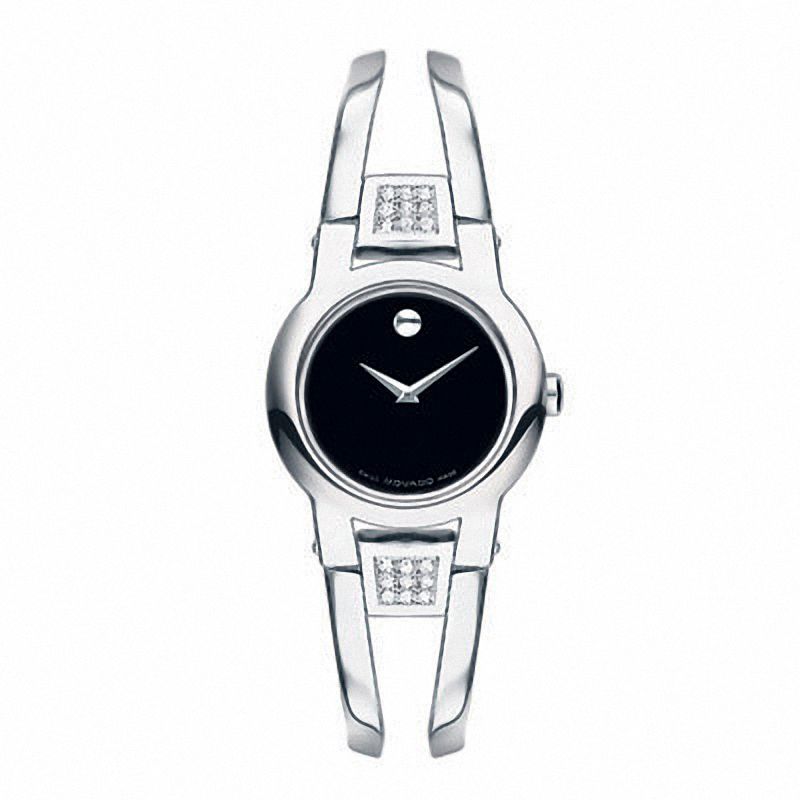 Ladies' Movado Amorosa® Diamond Accent Bangle Watch with Black Dial (Model: 0604982)|Peoples Jewellers