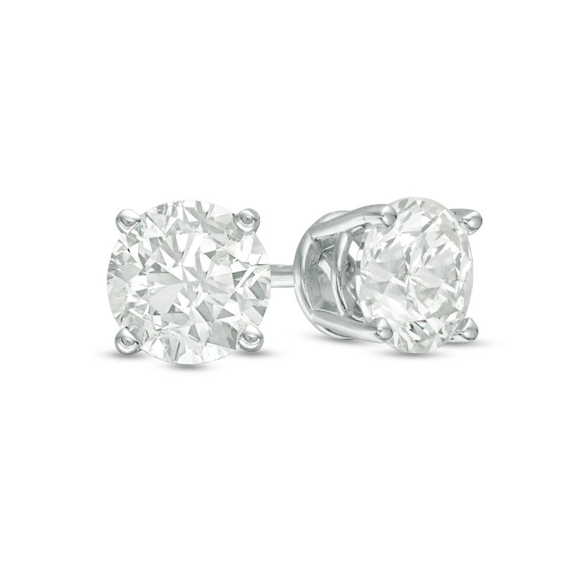 1.00 CT. T.W. Certified Diamond Solitaire Stud Earrings in 14K White Gold (J/I3)|Peoples Jewellers
