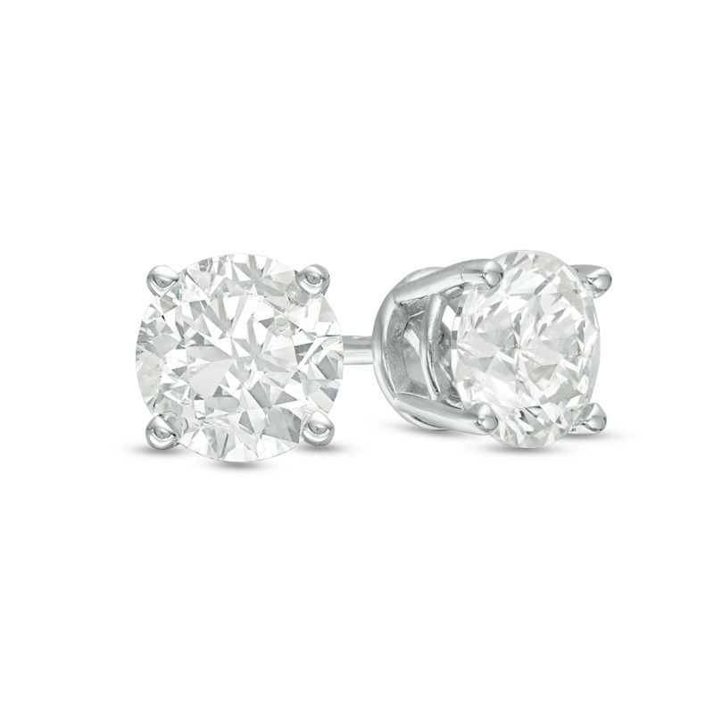 1.00 CT. T.W. Certified Diamond Solitaire Stud Earrings in 14K White Gold (J/I3)