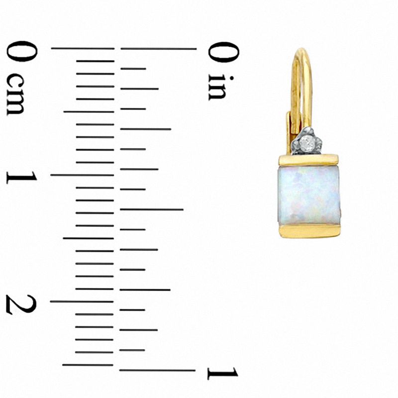 Main Image 2 of Square Opal Leverback Earrings in 10K Gold with Diamond Accents